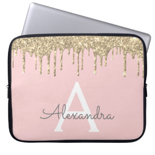 Rosa-Glitzer-Monogramm Laptopschutzhülle