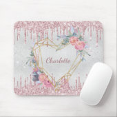 Rosa Glitzer Monogramm Mousepad (Mit Mouse)