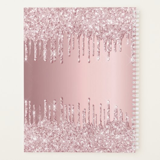 Rosa Glitzer Monogramm Name Luxus 2023 Planer (Rückseite)