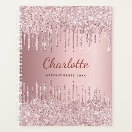 Rosa Glitzer Monogramm Name Luxus 2023 Planer (Vorderseite)