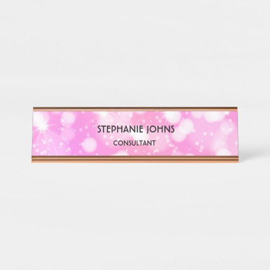 Rosa Glitzer Monogramm Name Modern Rose Gold Schreibtischnamensplakette (Vorderseite )