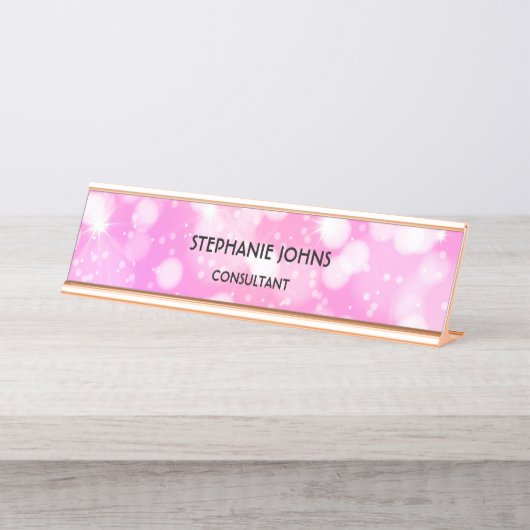 Rosa Glitzer Monogramm Name Modern Rose Gold Schreibtischnamensplakette (Vorderseite )