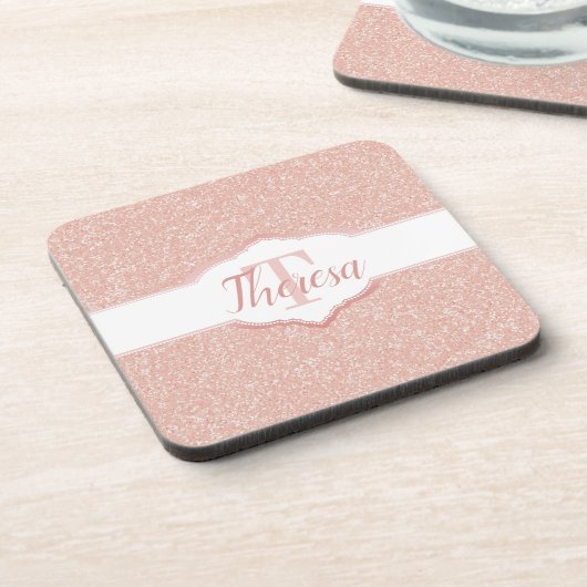 Rosa Glitzer Monogramm Plastikbaustein Untersetzer (Linke Seite)