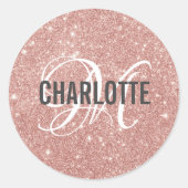 Rosa Glitzer Monogramm Runder Aufkleber (Vorderseite)