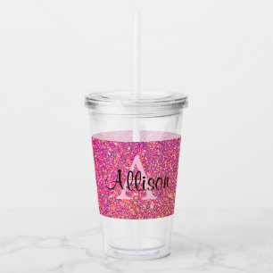 Rosa Glitzer Monogramm-Skriptname Acryltrinkbecher