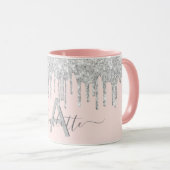 Rosa Glitzer monogramm Tasse (VorderseiteRechts)