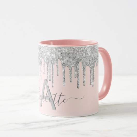 Rosa Glitzer monogramm Tasse (VorderseiteRechts)