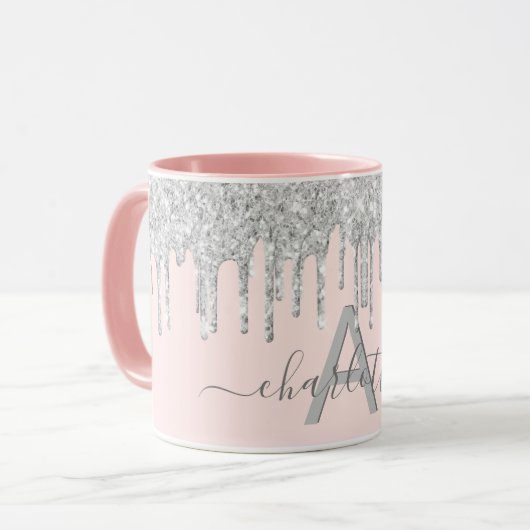 Rosa Glitzer monogramm Tasse (Vorderseite Links)
