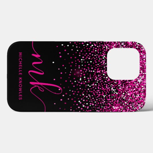 Rosa Glitzer Monogramm und Name Case-Mate iPhone Hülle (Rückseite (Horizontal))