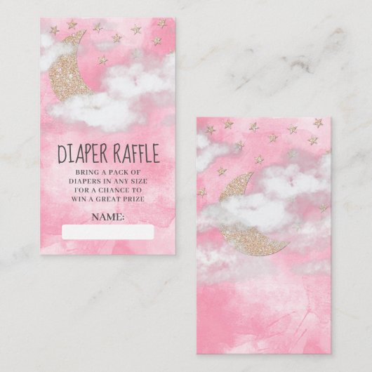 Rosa Glitzer Moon Star Windeln Raffle Kinderdusche Begleitkarte (Vorne/Hinten)