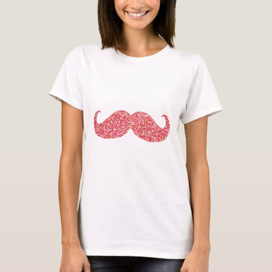 Rosa Glitzer Mustache T-Shirt (Vorderseite)