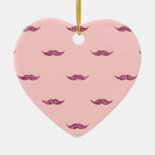 Rosa Glitzer Mustaches Keramikornament (Vorne)