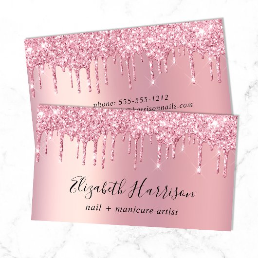 Rosa Glitzer Nagelmanicure Visitenkarte