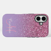 Rosa Glitzer, Name und Monogramm, Mädchen Case-Mate iPhone Hülle (Rückseite (Horizontal))