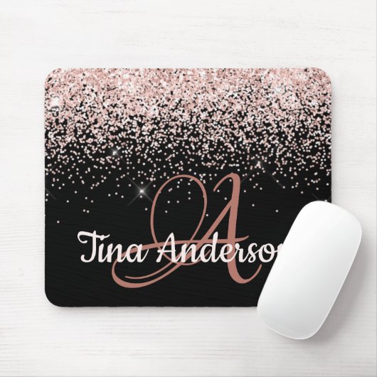 Rosa Glitzer Name und Monogramm Mousepad (Mit Mouse)