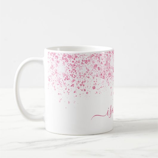 Rosa-Glitzer-Namensschild Kaffeetasse (Links)