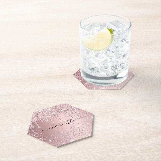 Rosa-Glitzer-Namensskript Untersetzer (Vor Ort)