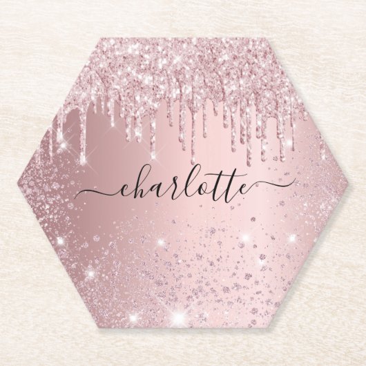 Rosa-Glitzer-Namensskript Untersetzer (Vorderseite)
