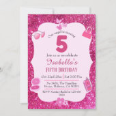 Rosa Glitzer niedlich lebendig funkelnd 5. Geburts Einladung (Vorderseite)