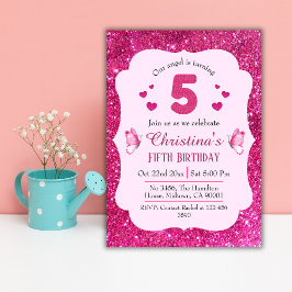 Rosa Glitzer niedlich lebendig funkelnd 5. Geburts Einladung
