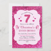 Rosa Glitzer niedlich lebendig funkelnd 7. Geburts Einladung (Vorderseite)