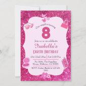 Rosa Glitzer niedlich lebendig funkelnd 8. Geburts Einladung (Vorderseite)