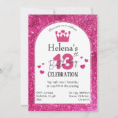 Rosa Glitzer niedlich lebendig funkelnder 13. Gebu Einladung (Vorderseite)