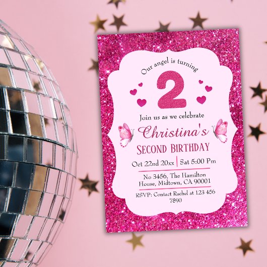 Rosa Glitzer niedlich lebendig funkelnder 2. Gebur Einladung