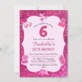 Rosa Glitzer niedlich lebendig funkelnder 6. Gebur Einladung (Vorderseite)