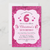 Rosa Glitzer niedlich lebendig funkelnder 6. Gebur Einladung (Vorderseite)