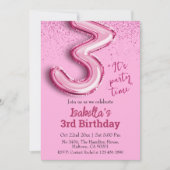 Rosa Glitzer niedlicher Ballon Nr.3 Mädchen 3. Geb Einladung (Vorderseite)