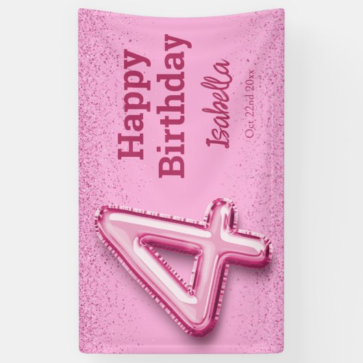 Rosa Glitzer niedlicher Ballon Nr.4 Mädchen 4. Geb Banner (Vertikal)