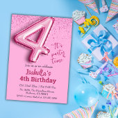 Rosa Glitzer niedlicher Ballon Nr.4 Mädchen 4. Geb Einladung