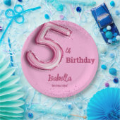 Rosa Glitzer niedlicher Ballon Nr.5 Mädchen 5. Geb Pappteller (Party)