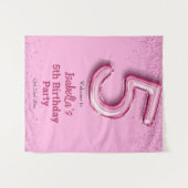 Rosa Glitzer niedlicher Ballon Nr.5 Mädchen 5. Geb Wandteppich (Vorderseite (Horizontal))