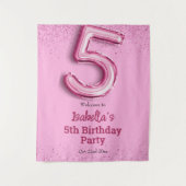 Rosa Glitzer niedlicher Ballon Nr.5 Mädchen 5. Geb Wandteppich (Vorderseite)