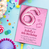 Rosa Glitzer niedlicher Ballon Nr.6 Mädchen 6. Geb Einladung