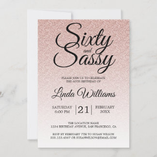 Rosa Glitzer Ombre 60 und Sassy 60. Geburtstag Einladung