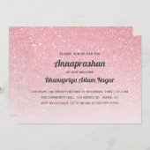 Rosa Glitzer Ombre Annaprashan First Rice Einladung (Vorne/Hinten)