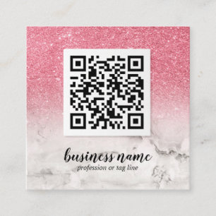 Rosa Glitzer Ombre Cursive QR CODE Sozialsymbol  Quadratische Visitenkarte