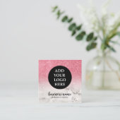 Rosa Glitzer Ombre Cursive Your Logo Social Symbol Quadratische Visitenkarte (Stehend Vorderseite)