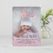 Rosa Glitzer Ombre Foto Geburtsankündigung Einladung (Stehend Vorderseite)