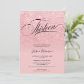 Rosa Glitzer ombre Glitzern chic Drehbuch Dreizehn Einladung (Stehend Vorderseite)