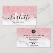 Rosa Glitzer ombre Marmorname Makeup Logo Visitenkarte (Vorne/Hinten)