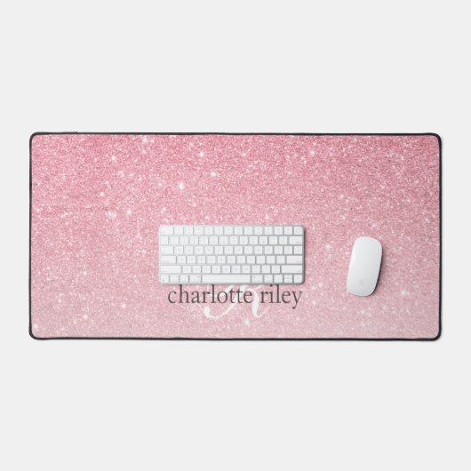 Rosa Glitzer Ombre Mit Monogramm Girly Schreibtischunterlage (Tastatur & Maus)