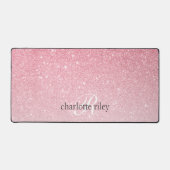 Rosa Glitzer Ombre Mit Monogramm Girly Schreibtischunterlage (Vorderseite)
