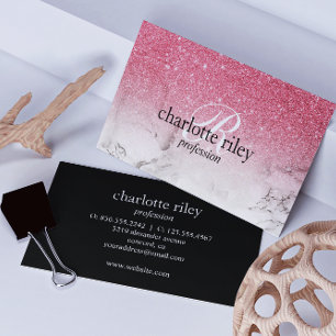 Rosa Glitzer Ombre Monogram Marmorsalon Makeup Visitenkarte