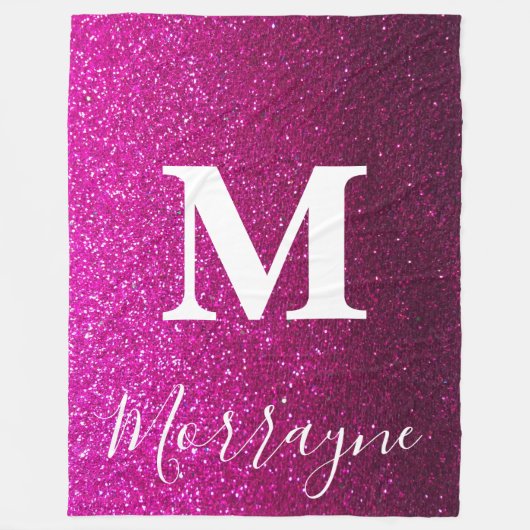 Rosa Glitzer Ombre Princess Queen Sparkle Monogram Fleecedecke (Vorderseite)