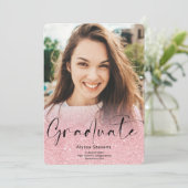 Rosa Glitzer ombre script 4 Fotos Abschluss Ankündigung (Stehend Vorderseite)