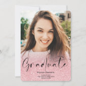 Rosa Glitzer ombre script 4 Fotos Abschluss Ankündigung (Vorderseite)
